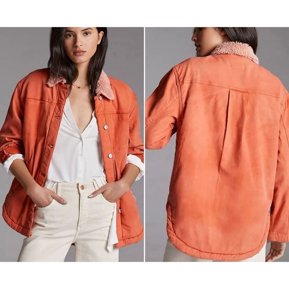 Anthropologie Pilcro the Leterpress orange Sherpa lined barn jacket small